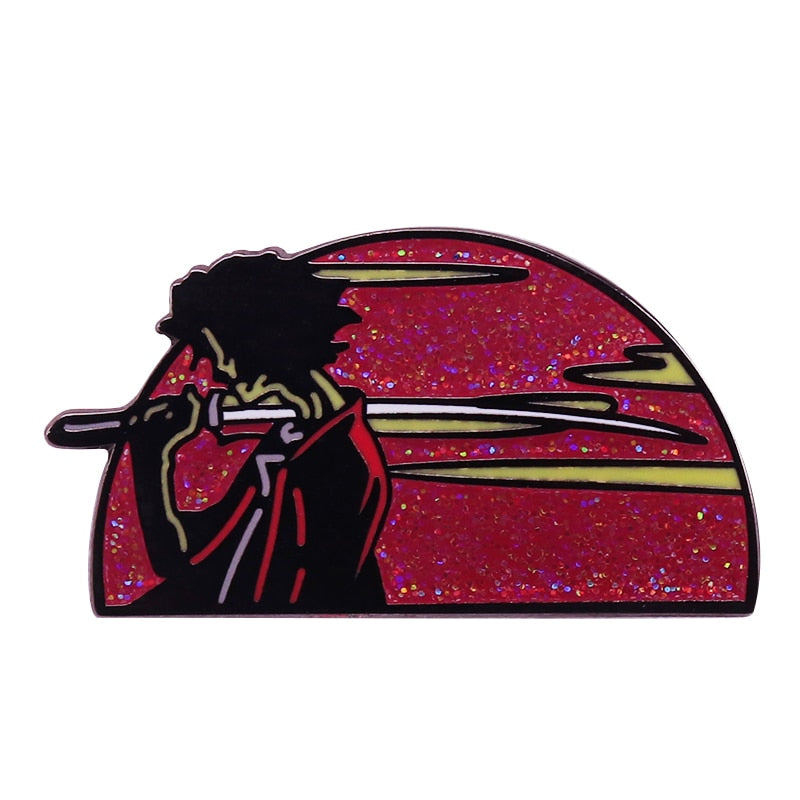 Red Sunset Mugen Brooch Samurai Champloo Enamel Pin Japanese Anime warrior Remix Hip-hop Aesthetics Jewelry, everythinganimee