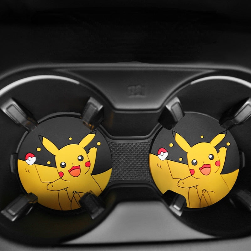 Pokemon Japanese anime cartoon Pikachu cup slot pad non-slip pvc printed doll cute car ornaments children's toy gift, everythinganimee