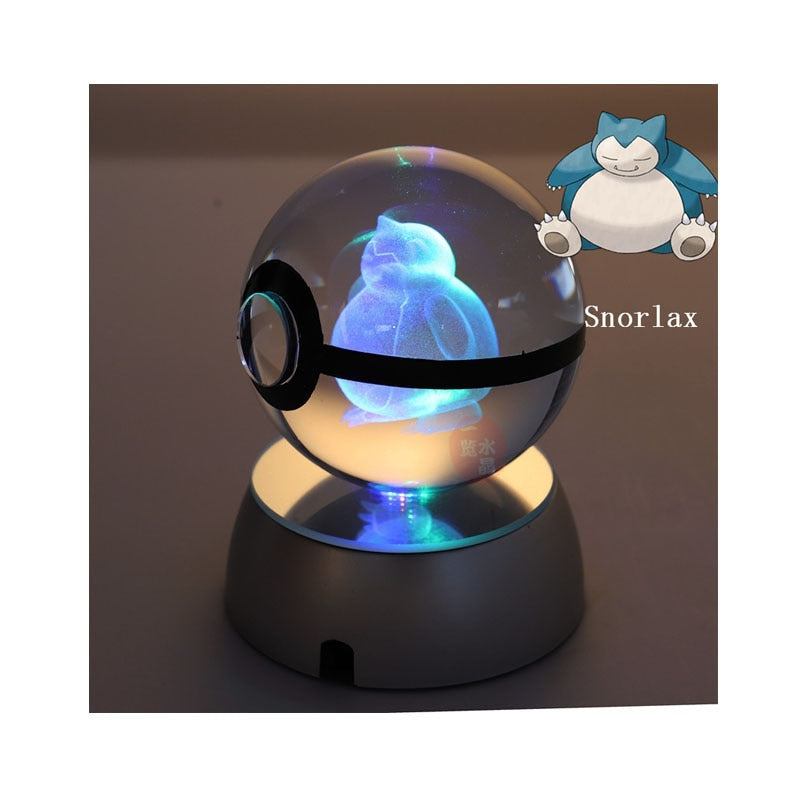 Anime Pokemon 3D Crystal Ball Snorlax Figure Pokeball Engraving Crystal Charizard Model with LED Light Base Kids Gift ANIME GIFT, everythinganimee