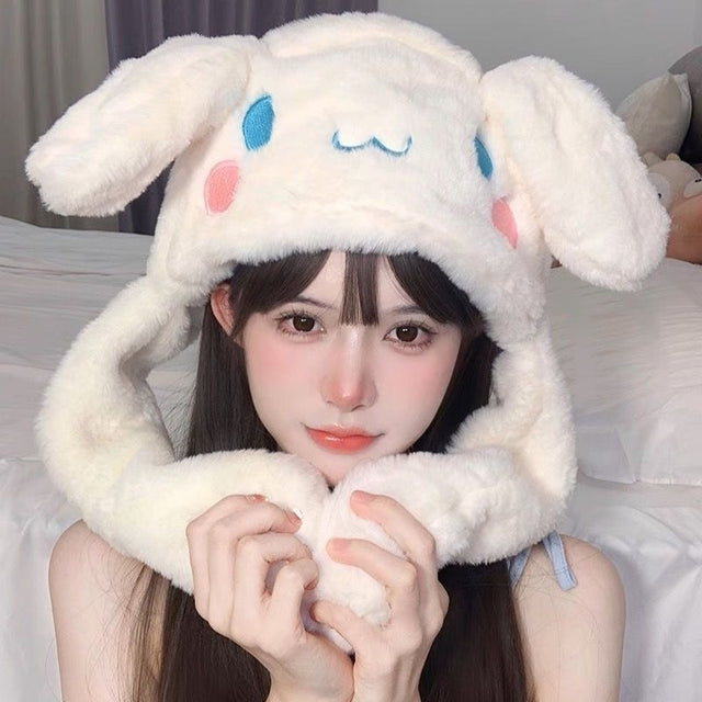 Kawaii Sanrio Hat Cinnamoroll Accessories Cute Plush Hat Keep Warm Bunny Hat Ears Up Plush Toy For Kids Girl Winter Cap, everythinganimee