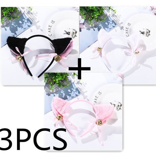 3 Colors Beautiful Masquerade Halloween Cat Ears Cosplay Cat Ear Anime Party Costume Bow Tie Bell Headwear Headband Anime