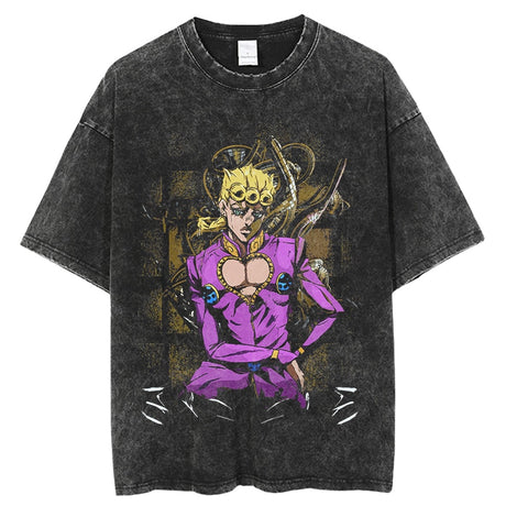 Anime JoJo's Bizarre Adventure Vintage Washed Tshirts jojo T Shirt Harajuku Oversize Tee Cotton fashion Streetwear, everything animee