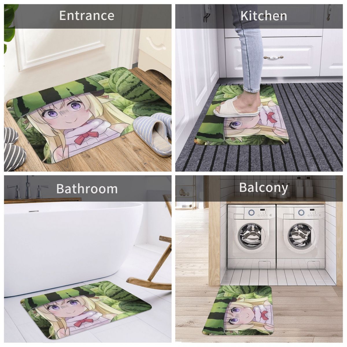 Hololive Kawaii Virtual Idol Anti-Slip Rug Doormat Living Room Mat Tsunomaki Watamelon Floor Carpet Welcome Decorative,everythinganimee