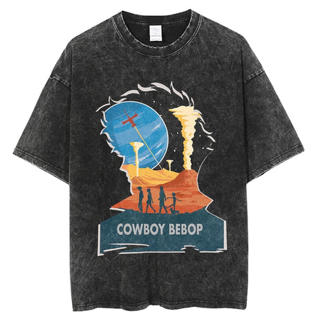 Vintage Washed Tshirts Cowboy Bebop Anime T Shirt Harajuku Oversize Tee Cotton fashion Streetwear unisex top, everything animee