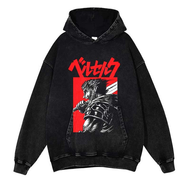 Streetwear Cotton Vintage Hoodie Japanese Anime Print Hooded Pullover Hip Hop Harajuku Men Washed Black Hoodie Sweatshirt, everythinganimee