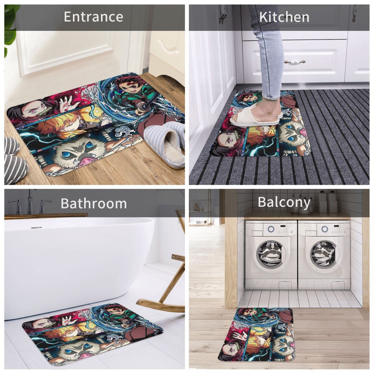 Demon Slayer Non-slip Doormat Kimetsu No Yaiba Living Room Bedroom Mat Outdoor Carpet Flannel Modern Decor,everythinganimee