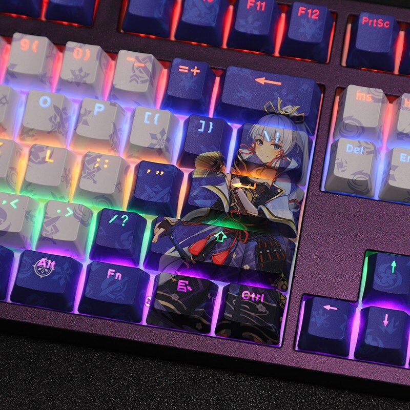 Kamisato Ayaka Transparent Keycap Pbt Keycap Thermal Sublimation Keycap 108 Keys Game Anime Character Keycap Keyboard Accessories Diy Custom, everythinganimee