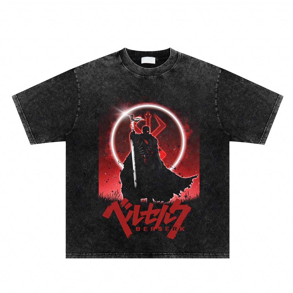 Summer Anime Berserk Graphic Printed T-shirts Streetwear T Shirts Washed Retro Short Sleeve Oversize Man T-shirt, everythinganimee