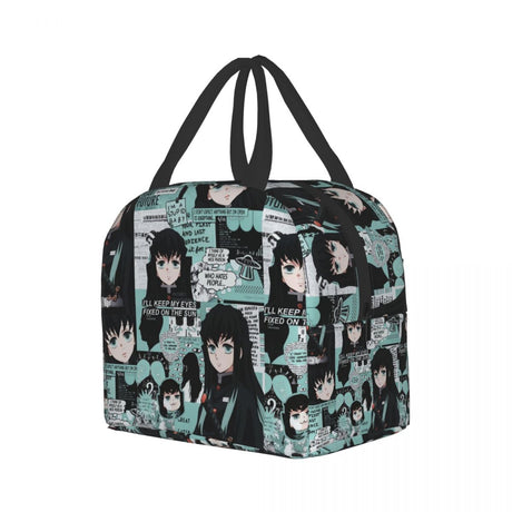 Demon Slayer Muichiro Tokito Insulated Lunch Bag for Women Kimetsu No Yaiba Cooler Thermal Bento Box School Food Storage Bag, everythinganimee