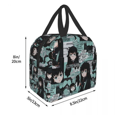 Demon Slayer Muichiro Tokito Insulated Lunch Bag for Women Kimetsu No Yaiba Cooler Thermal Bento Box School Food Storage Bag, everythinganimee