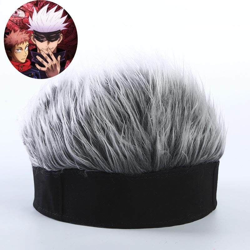 Japanese Anime Jujutsu Kaisen Cosplay Hat Fake Hair Wigs Toupee Camouflage Beanies Hat Spiked Hair Manga Punk Snapback Cap, everythinganimee