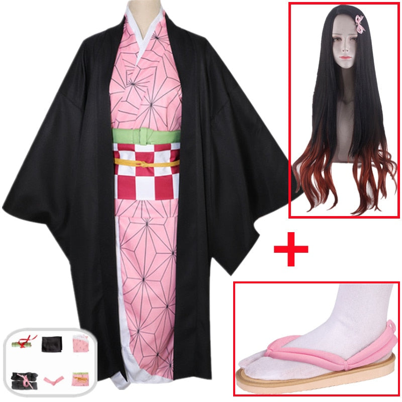 Anime Demon Slayers Kimetsu no Yaiba Nezuko Kamado Cosplay Costume Nezuko Kimono Women Uniform Halloween Paty Clothes