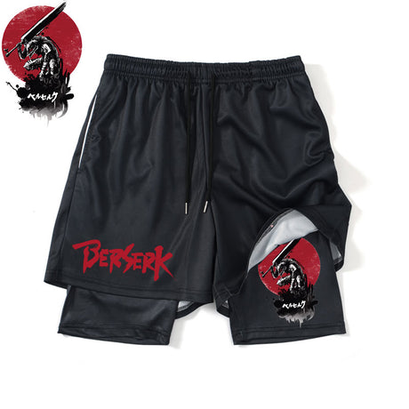 Anime Berserk Men Running Shorts Trunks Quick-dry Guts Print Male Joggers Casual Shorts Beach 2 In 1 Gym Sport Workout Shorts, everythinganimee