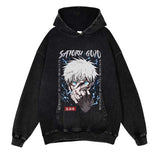 Unisex Top Jujutsu Kaisen Hoodie Autumn Washed Pullover Anime Printed Streetwear Cotton Hooded Retro Loose Sweatshirt, everythinganimee