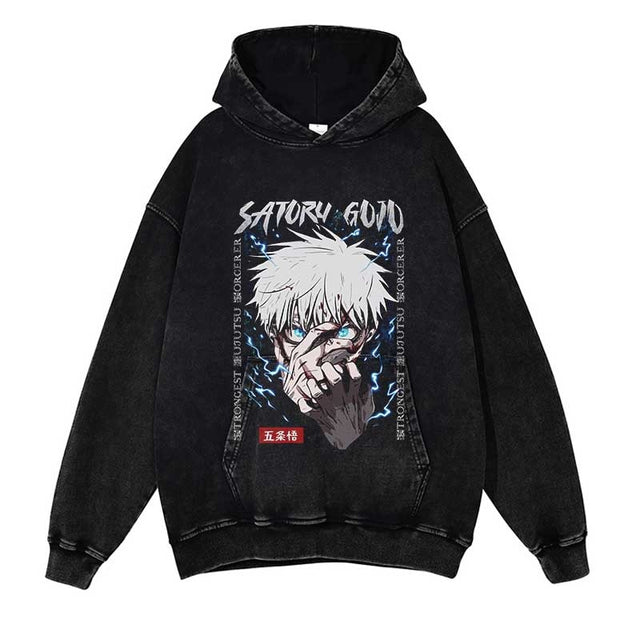 Unisex Top Jujutsu Kaisen Hoodie Autumn Washed Pullover Anime Printed Streetwear Cotton Hooded Retro Loose Sweatshirt, everythinganimee