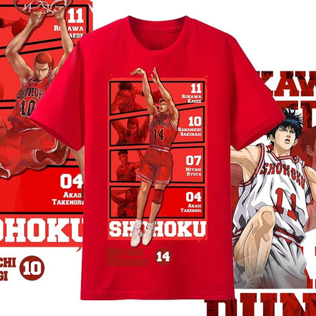 Slam Dunk Sakuragi Hanamichi Rukawa Kaede Takashi Akagi Tshirt Summer Fashion Loose Unisex Clothes Anime Fans T-shirt Kid100-6XL, everythinganimee