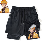 Anime Demon Slayer GYM Shorts 2 In 1 Summer Running Workout Male Breathable Mesh Zenitsu Sportswear Jogger Sports Shorts Men, everythinganimee