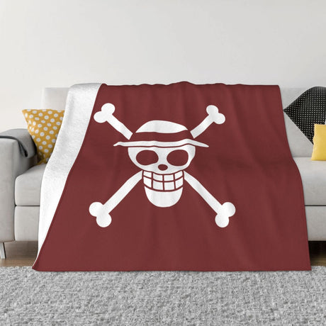 Staw Hat Pirates Jolly Roger Anime Blankets Flannel Summer One Piece Lightweight Throw Blanket for Home Bedroom Plush Thin Quilt, everythinganimee