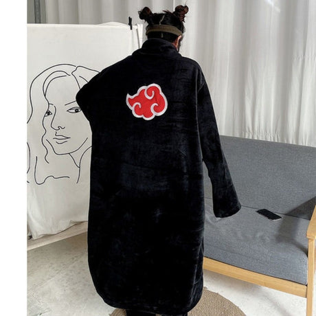 New Naruto Anime Cosplay Nightgown Uchiha Itachi Bathrobe Flannel Lengthened Thickened Thermal Insulation One-Piece Nightgown, everythinganimee