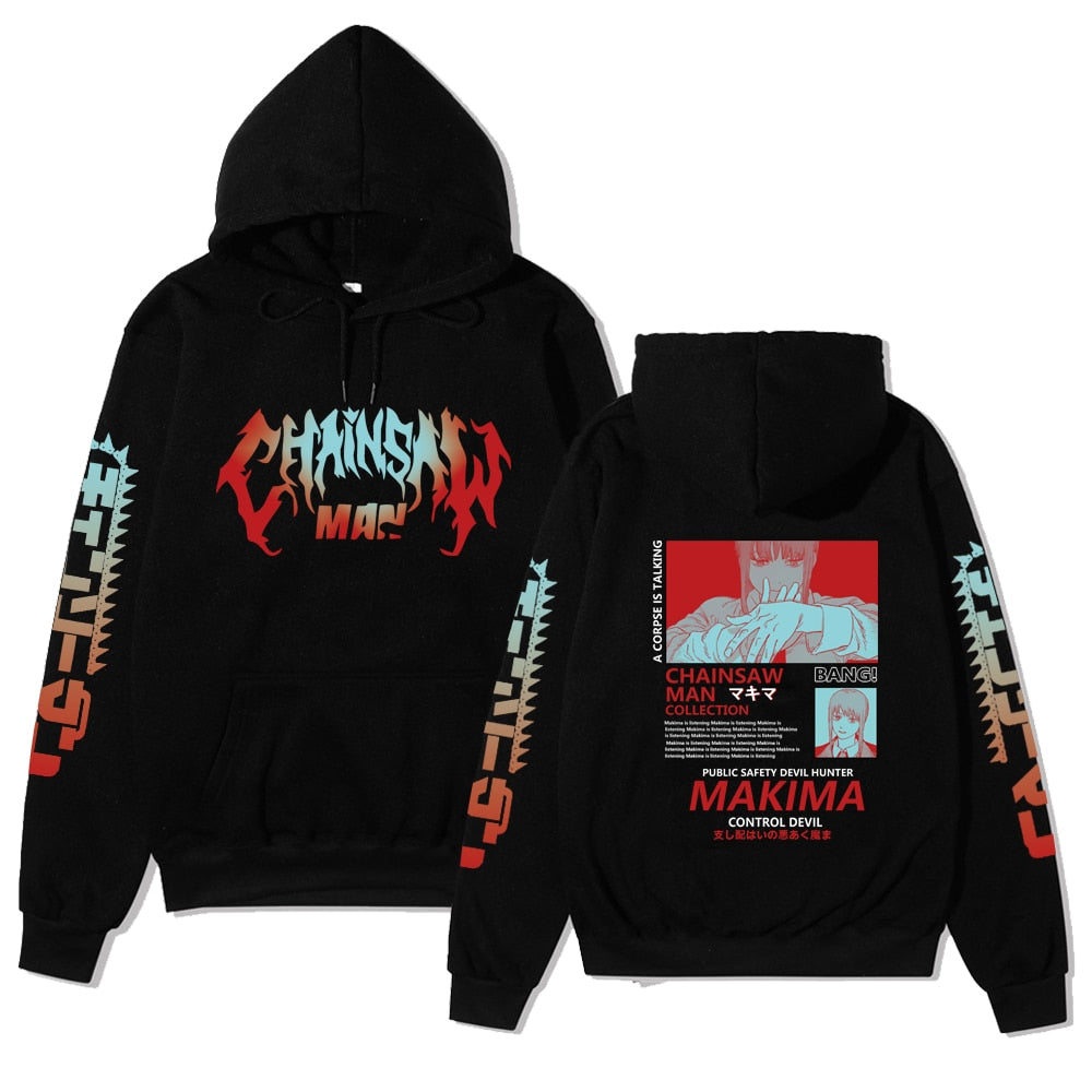 Anime Chainsaw Man Hoody Sweatshirt Makima Pattern Hoodies Men Women Fashion Loose Streetwear Tops Harajuku