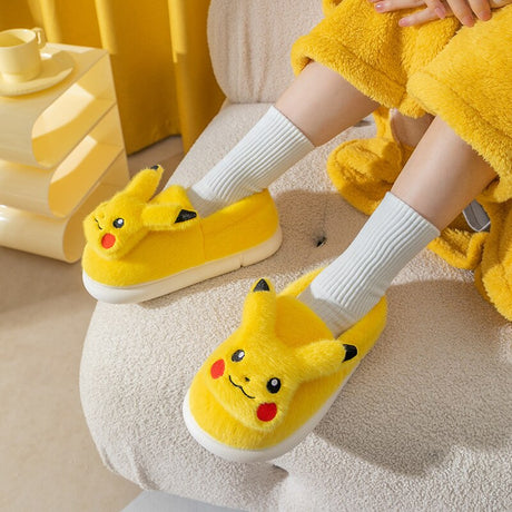 Pokmon Anime Pikachu Plush Thick-Soled Slippers Kawaii Cartoon Bedroom Cotton Home Shoes Outside Indoor Plushie Bread Shoes Gift, Everythinganimee