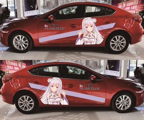 Re Zero Rem Ram Anime Car Vinyl Decal, Anime Car Wrap, Anime Car Wrap Side, One Piece Car Decal, Stickers for Sport Cars, One Part Mirrored, everythinganimee