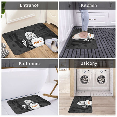 Manga Cut Non-slip Doormat Kitchen Mat Power Chainsaw Man Floor Carpet Entrance Door Rug Indoor Decor, everythinganimee