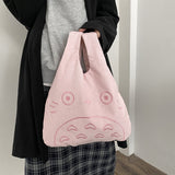 Cartoon Totoro Embroidery Lamb Fabric Handbag for Women Girls Japan INS Shoulder Bag Tote Bag Soft Fur Shopper Bag from spirited away, everythinganimee