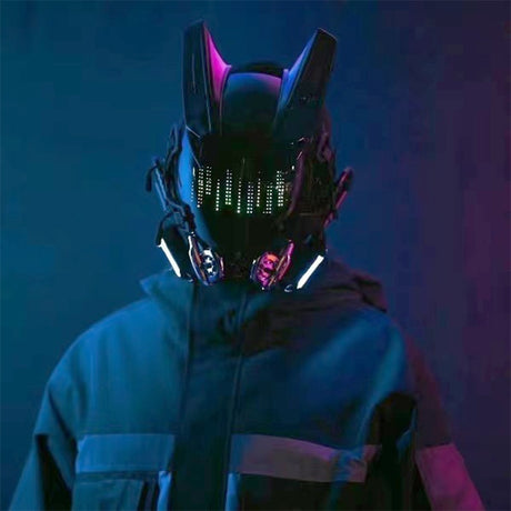 Cyberpunk Mask Helmet Techwear Cosplay Bluetooth With Dynamic Led Samurai Mask Customizable Patterns Screen Halloween Party Gift, everythinganimee