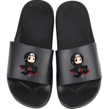 Naruto Anime Series Color Printing Red Cloud Uchiha Itachi Akatsuki Pattern Wearing Anti-Skid Soft Bottom One-Word Slipper, everythinganimee