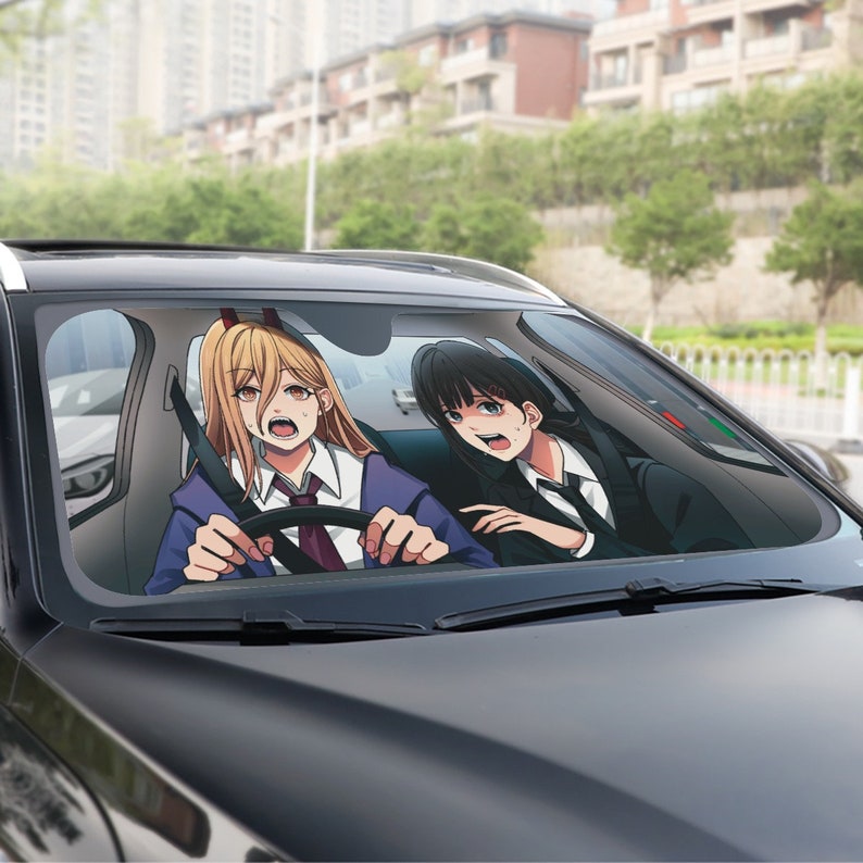 Power and Kobeni Accordion Sunshade Kobeni Higashiyama Car Sunshade Custom Chainsaw Man Anime, everythinganimee