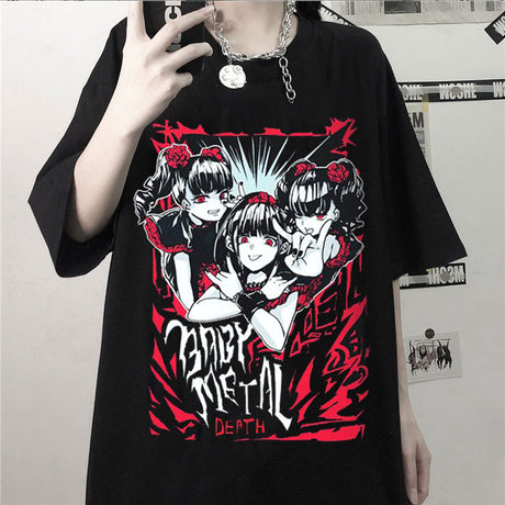 Retro Short Sleeve T-shirt Female Street Gothic Women T-shirt Harajuku Summer Female Fashion Woman Blouses 2023 Clothes Tops y2k baby metal death, everythinganimee
