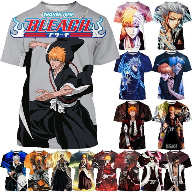 Japanese Anime BLEACH 3D Printing T-shirt Men's Fashion Cool Kurosaki Ichigo Round Neck Casual Unisex Cosplay Cool T-shirt Tops, everythinganimee