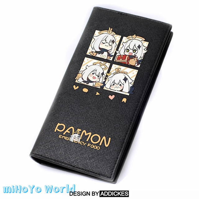 MiHoYo Game Genshin Impact Paimon Card Holder Cartoon Black Unisex PU Wallet Zipper Bag Anime Birthday Xmas Gifts, everythinganimee