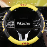 Pokemon Kawaii Pikachu Cartoon Leather Steering Wheel Cover Anime Car Interior Accessories Exquisite Decoration Surprise Gift, everythinganimee