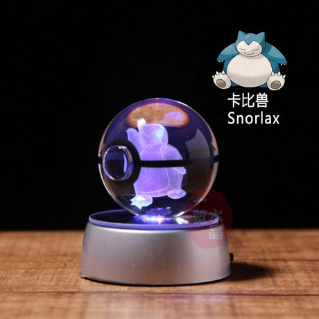 Anime Pokemon 3D Crystal Ball Snorlax Figure Pokeball Engraving Crystal Charizard Model with LED Light Base Kids Gift ANIME GIFT, everythinganimee