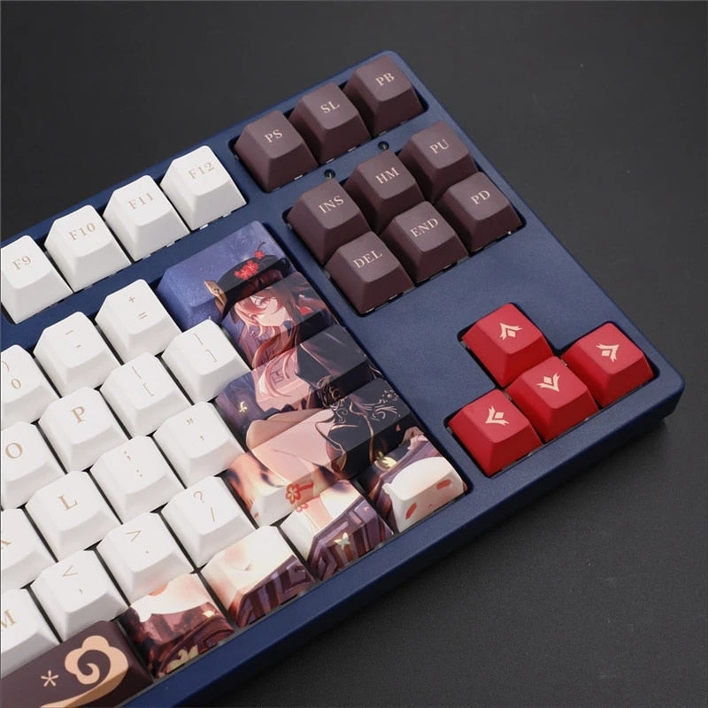 136PCS New Genshin Impact Keycaps Beauty Game Character Hutao Keycap Mechanical Keyboard Decoration Cool Man Otaku Anime Keycap, everythinganimee