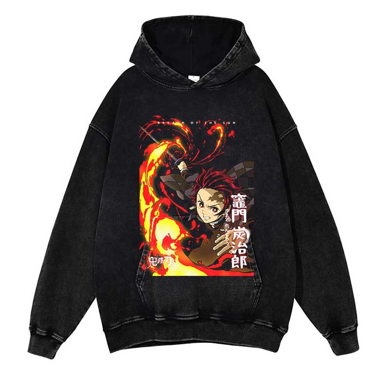 Demon Slayer High Street Loose Hooded Casual Harajuku Men Sweatshirt Y2k Hip Hop Fashion Print Graphic Hoodies Oversized, everythinganimee