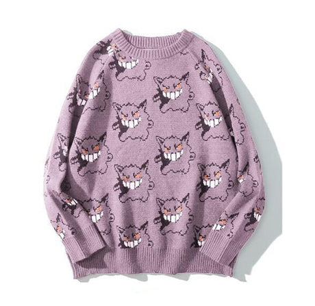 Anime Pokemon Gengar Sweater Women Harajuku Pattern Pullover Loose Korean Style Autumn Winter Warm Knitted Jumper Woman Sweaters, everythinganimee