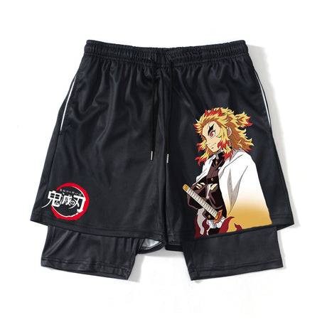 Anime Demon Slayer GYM Shorts Men 2 In1 Mesh Breathable Male Casual Rengoku Shorts Fitness Mens Bodybuilding Running Shorts, everythinganimee