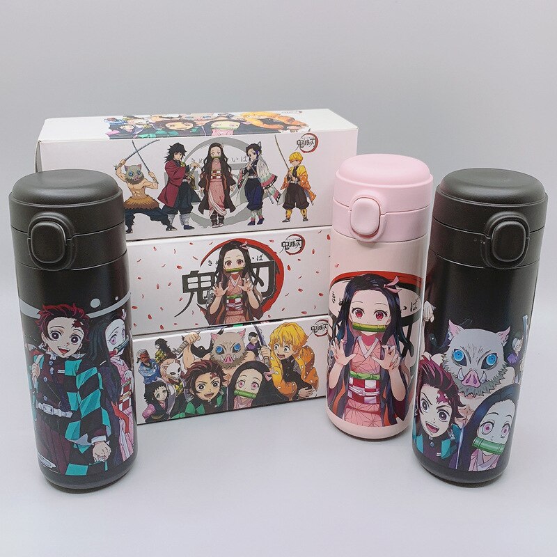 Kawaii anime water bottle cartoon Thermos Cup cans Demon Slayer stainless steel cute straw cup plastic popcicle water bottle