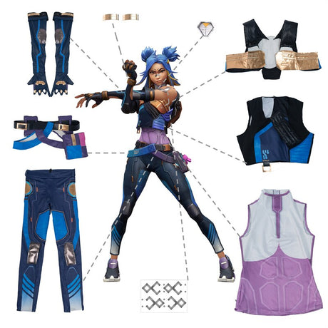 ROLECOS Neon Cosplay Costume Game Valorant Neon Cosplay Costume Blue Women Combat Uniform Halloween Party Outfit Full Set, everythinganimee