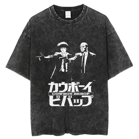 Vintage Washed Tshirts Cowboy Bebop Anime T Shirt Harajuku Oversize Tee Cotton fashion Streetwear unisex top, everything animee