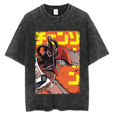 Vintage Washed Tshirts chainsaw man Anime T Shirt Harajuku Oversize Tee Cotton fashion Streetwear unisex top, everything animee