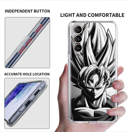 Dragon ball z black and white Soft Case For Samsung Galaxy S22 S20 S21 S10 S9 S8 Plus FE Note 20 Ultra 10 Lite 9 Luxury Cover Coque Comics Line Sketch, everythinganimee