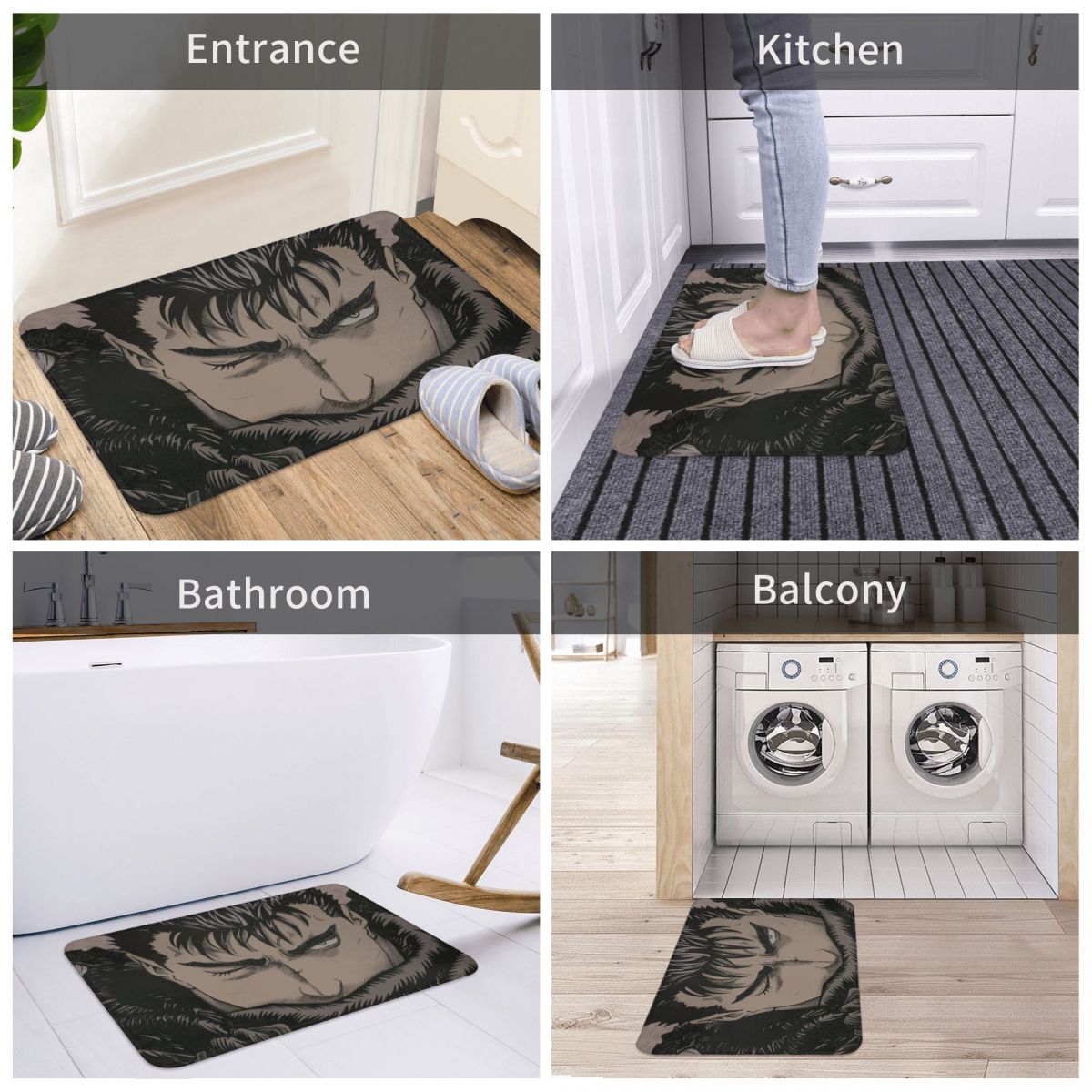 Berserk Guts Griffith Behelit Manga Non-slip Doormat Bath Mat Kentaro Miura Cool Hallway Carpet Welcome Rug Bedroom Decorative, everythinganimee