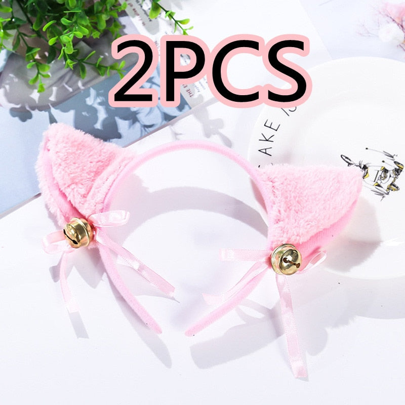 3 Colors Beautiful Masquerade Halloween Cat Ears Cosplay Cat Ear Anime Party Costume Bow Tie Bell Headwear Headband Anime