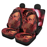 Demon Slayer Car Seat Cover Anime Cartoon Print Front & Rear Automobile Seat Protector Elastic Remove Universal Most Seat Covers, everythinganimee