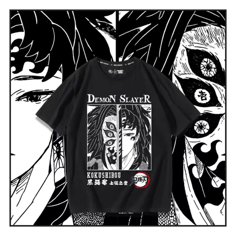 Kokushibo Anime T-shirts Demon Slayer Manga Graphic Printed Oversize Men Cotton Short Sleeve Tee Women Top Summer Couple Clothes, everythinganimee