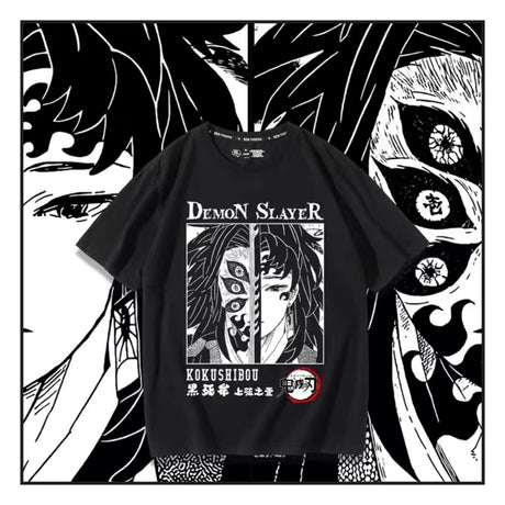 Kokushibo Anime T-shirts Demon Slayer Manga Graphic Printed Oversize Men Cotton Short Sleeve Tee Women Top Summer Couple Clothes, everythinganimee